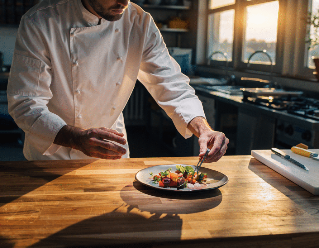 Préparation d’un plat durable dans un menu restaurant écoresponsable