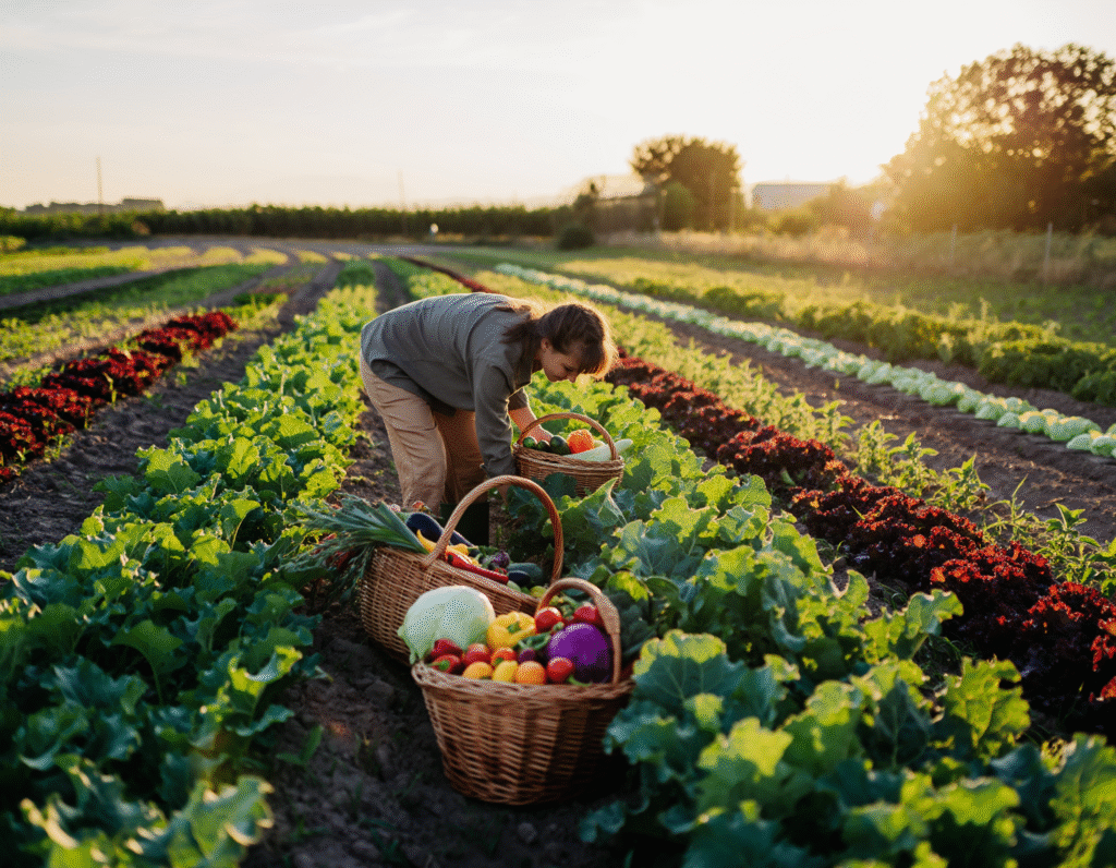 Producteur local récoltant des légumes bio pour un menu restaurant écoresponsable